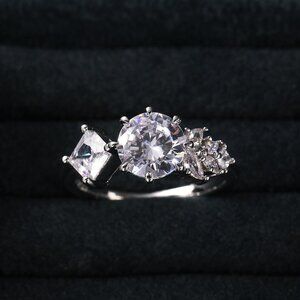 ▶CZ Square Leaf 925 Silver Plated Wedding/Engagement Ring for Women, K940